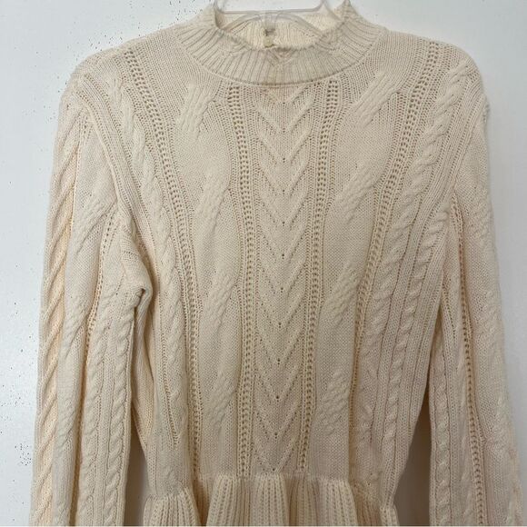Draper James Cable Knit Sweater Ivory Ruffle Feminine Darling Knitted Top Medium - Picture 2 of 10